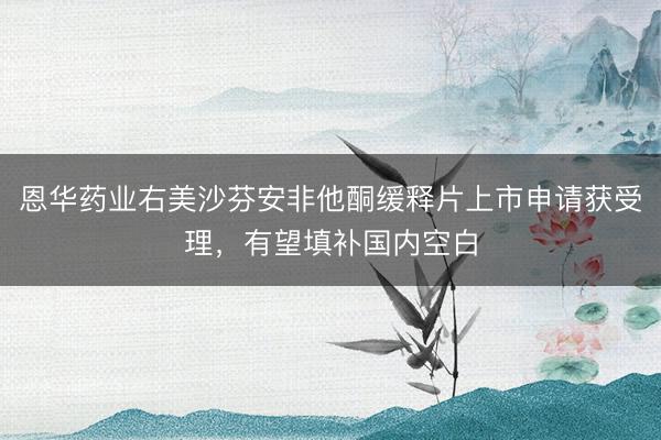 恩华药业右美沙芬安非他酮缓释片上市申请获受理，有望填补国内空白
