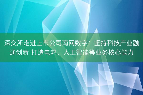 深交所走进上市公司南网数字：坚持科技产业融通创新 打造电鸿、人工智能等业务核心能力