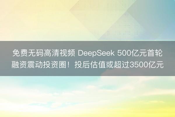 免费无码高清视频 DeepSeek 500亿元首轮融资震动投资圈！投后估值或超过3500亿元