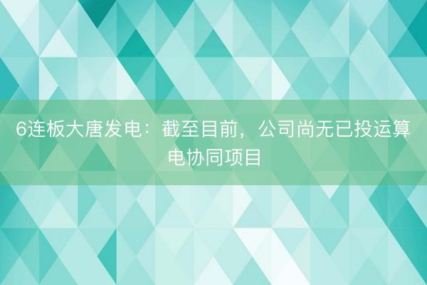 6连板大唐发电：截至目前，公司尚无已投运算电协同项目
