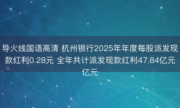 导火线国语高清 杭州银行2025年年度每股派发现款红利0.28元 全年共计派发现款红利47.84亿元