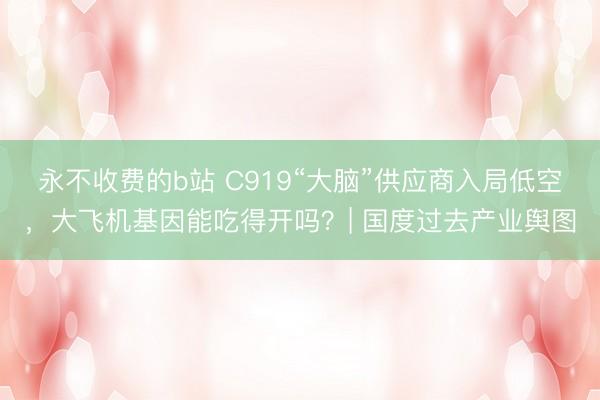 永不收费的b站 C919“大脑”供应商入局低空,大飞机基因能吃得开吗?| 国度过去产业舆图